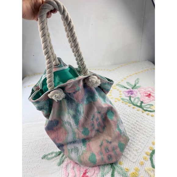 Abstract Beach‎ Tote Bag Rope Handles Turquoise Lining Travel Shopper - Picture 8 of 8